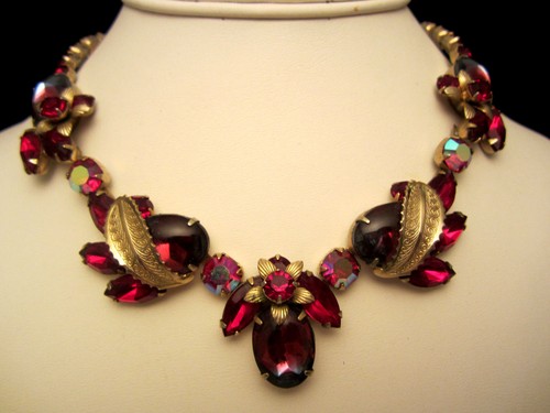 rare vtg 16x1" signed weiss goldtone red purple art glass