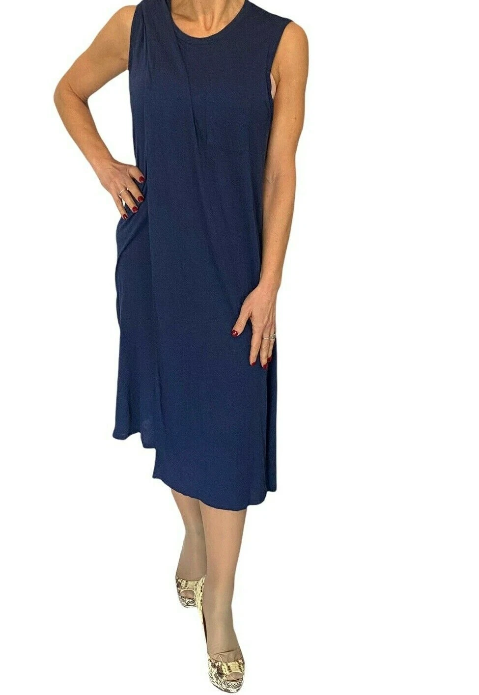 Abito tubino ALEXANDER WANG classico T drappeggiato sovrapposizione senza maniche blu navy con tasca M