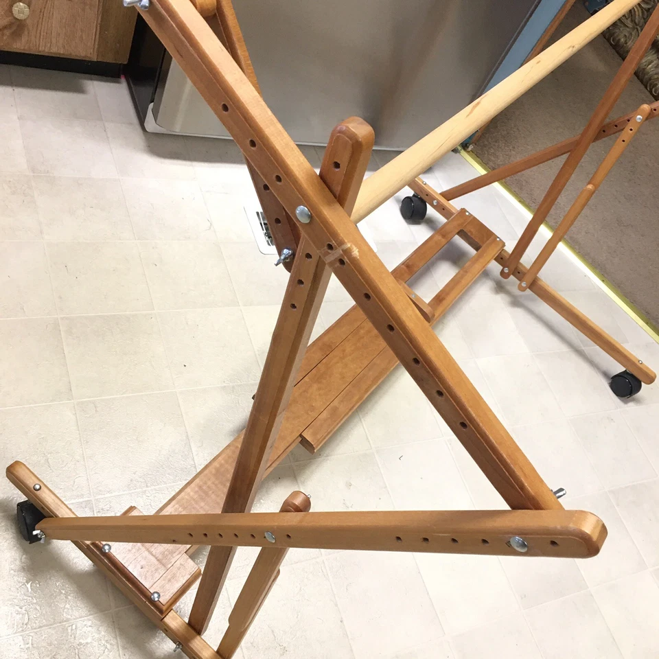 Deluxe Wood Rolling Floor Scroll Frame Needlework Quilt Embroidery Cross Stitch - Image 3 of 4