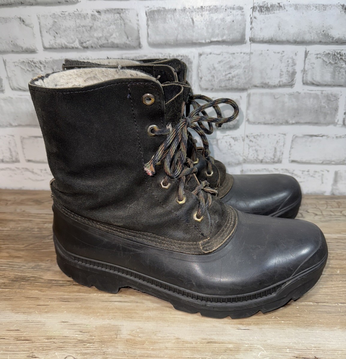 VTG Sorel Kaufman DARK Brown Leather Winter Snow Wool Lining Boots MENS 12