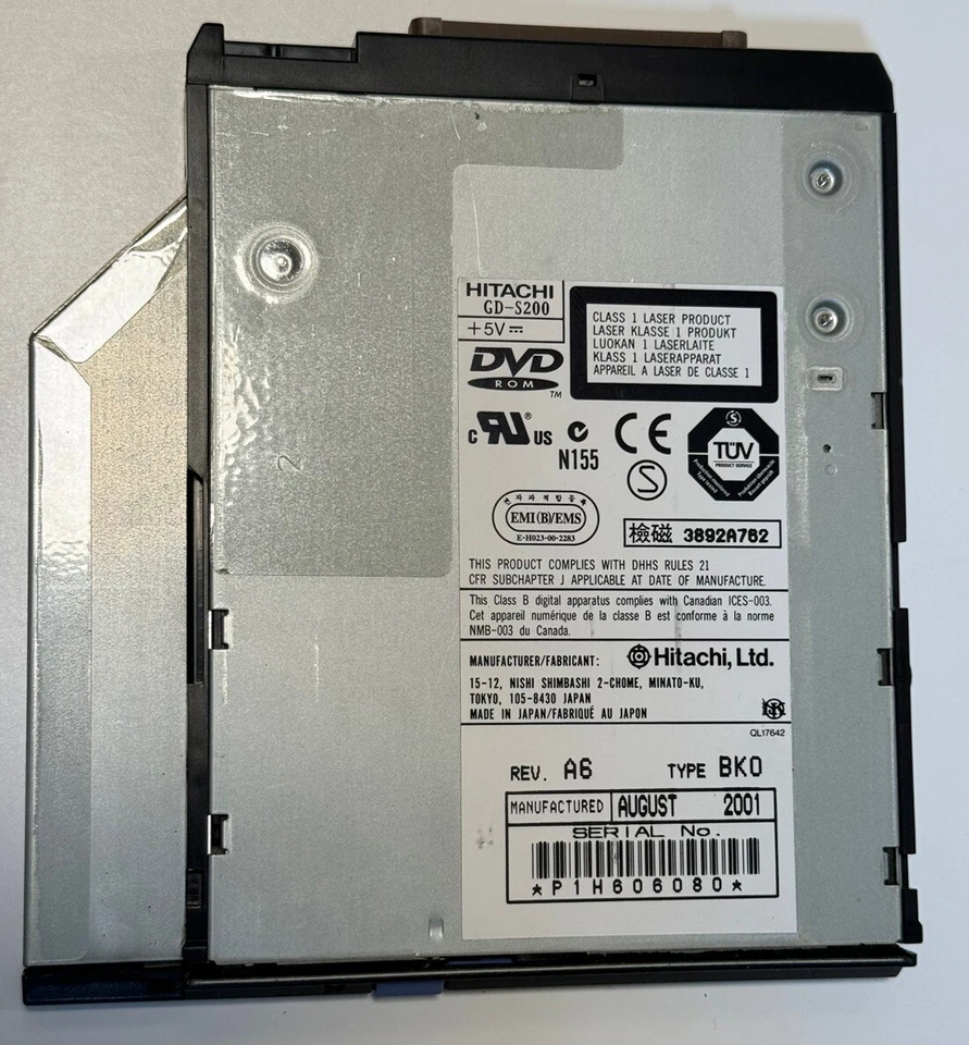 💻 📀 Unidad de DVD-ROM IBM ThinkPad Hitachi GD-S200 27L4167, 27L4166 DE COLECCIÓN FUNCIONA Foto 2 de 4
