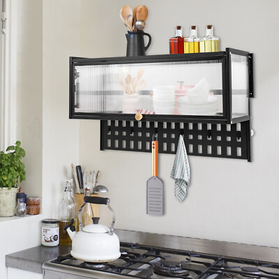 90° Flip-Up Translucent Door Wall Cabinet Hanging Kitchen Wall Cabinet Organizer