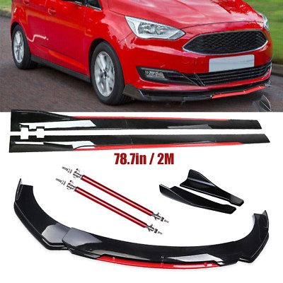 For Ford C-Max 13-18 Front Bumper Lip Splitter Side Skirt Gloss Black +Red