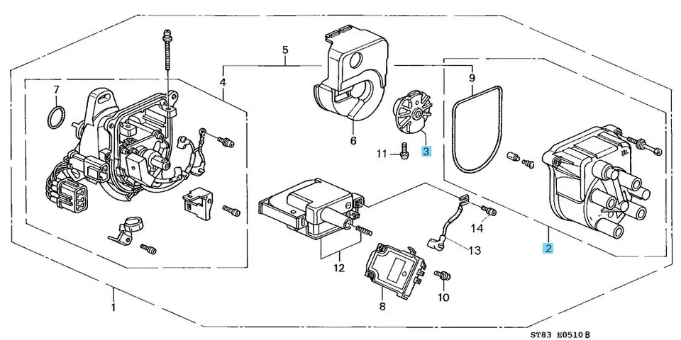 HONDA Genuine OEM ACURA INTEGRA DB8 DC2 1997-2001 Distributor Cap & Rotor set  - Imagem 4 de 4