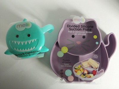 Melii Divided Silicone Suction Plate Cat PLUS Melii Snack Container Shark NEW
