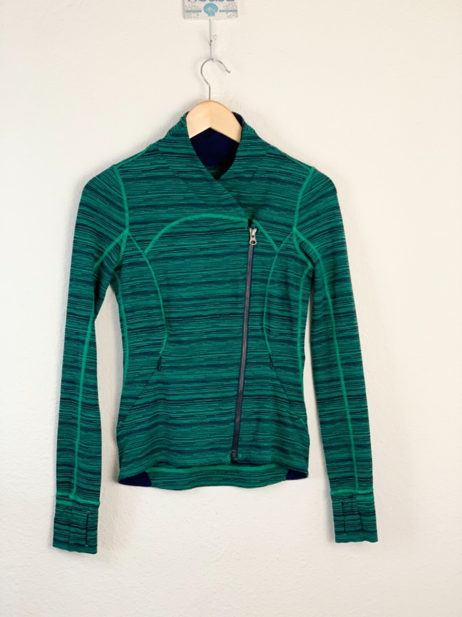 Lululemon Precision Green Cyber Jungle Blue Front Zip Jacket Sz 4