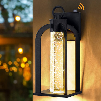 Dusk to Dawn LED Outdoor Wall Light, 14'' Large Modern Porch Lights with Crystal 