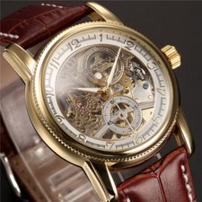 Mens Wrist Watches Gold Skeleton Mechanical S...