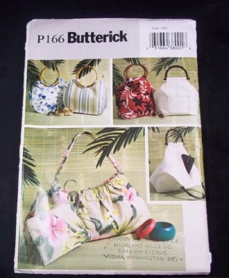 Butterick Accessories Pattern P166 Lined Fabric Handbags in 3 styles