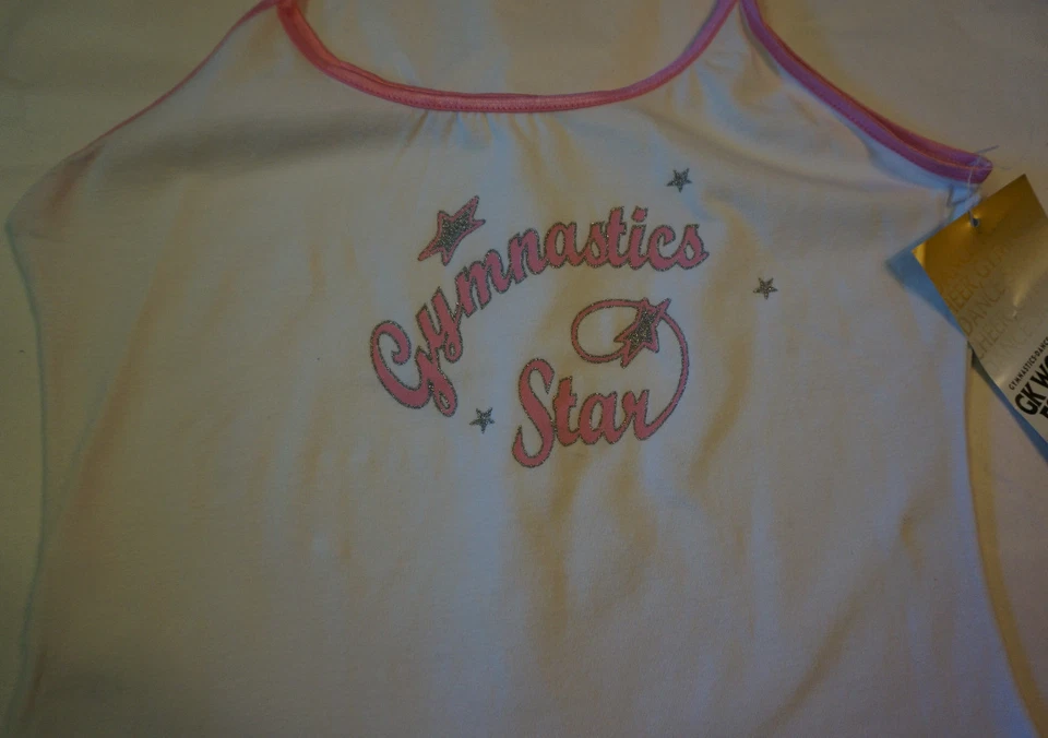 Camisa Espagueti GK Elite Sportswear Adulto Pequeña S Blanca Rosa "Estrella de Gimnasia"   Foto 2 de 3