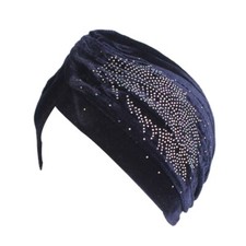 Velvet-Feel Twist Pleated Hair Wrap Feather Design Stretch Turban Hat Women