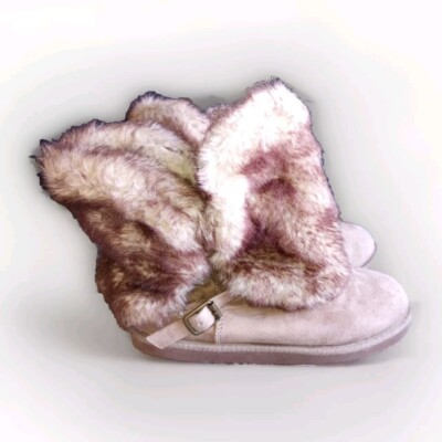 Olive & Edie Women's Size 4 Faux Fur Light Brown Suede Winter Boots