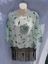 Tassels Sheer Blouse Ladies Size 14 Unusual Papaya Weekend Floral Top Womens