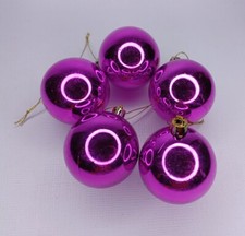 5 Pink Shiny Christmas Tree Ornaments Shatterproof Plastic Balls Bulbs