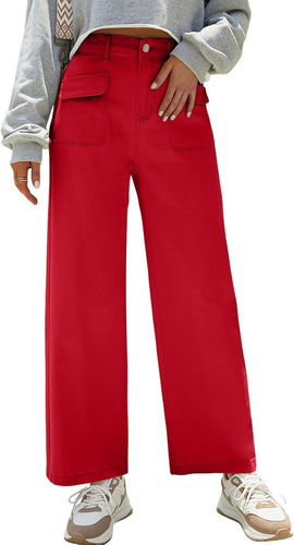 Womens Cargo Pants Women Baggy Wide Leg High Waist Casual Pants Jean Stretch Pan