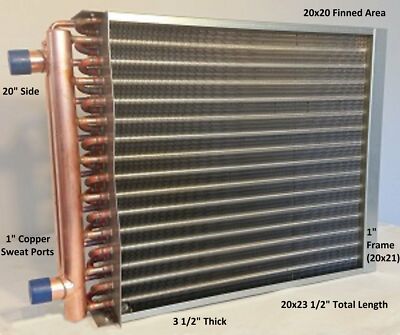20x20 Water to Air Heat Exchanger~~1'' Copper Ports w/ EZ Install Front Flange
