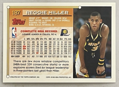 HAPPY 1993-94 Topps Basketball Card #187 Reggie Miller Indiana