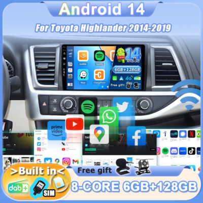 6GB+128GB For Toyota Highlander 2014-19 Android14 Car Stereo CarPlay DAB+4G QLED