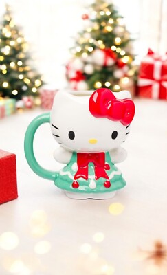New Hello Kitty Christmas Tree Dress 3D Sculpted Large Ceramic Mug 6 Green  | eBay