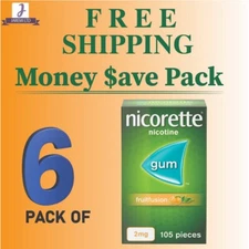 Nicorette Gum 2mg FRUITFUSION Suger Free 105pieces-PACK OF 6