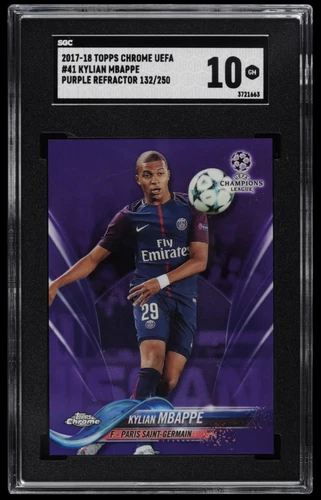 2017 Topps Chrome UEFA 41 Kylian Mbappe Purple Refractor /250 RC SGC 10 GEM MINT