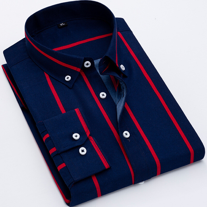 Mens Dress Shirts Long Sleeves Slim Fit Camisas Striped Cotton Casual Shirts  Top | eBay