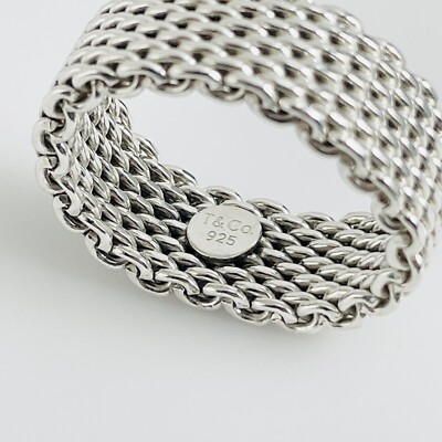 Size 8 Tiffany Somerset Mesh Basket Weave Ring in Sterling Silver