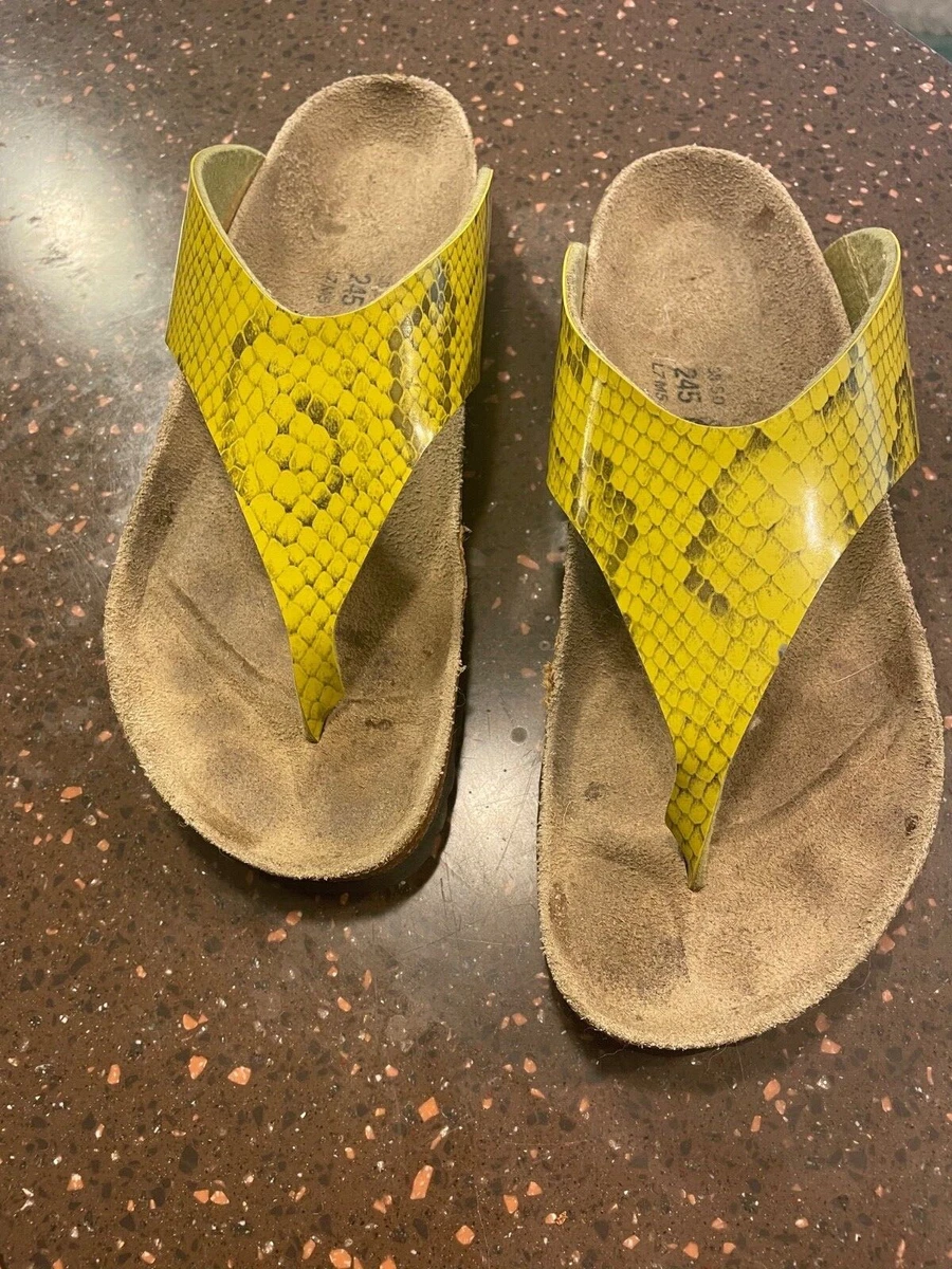 Birkenstock Birkis Sandals Womens 8 Yellow Black Snakeskin Flip
