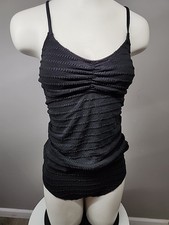 NWT Cupshe Two Pieces Tankini Swimsuit Size Small Textured Black Cross Back