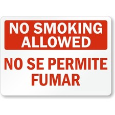 No Smoking Sign Bilingual Aluminum Weatherproof Outdoor Area Warning