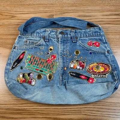 Levi Strauss Upcycled Denim Las Vegas Gambling Patch Shoulder Bag Blue Good