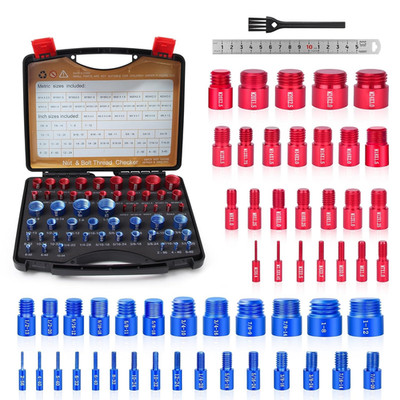 55 Pcs Thread Checker Set, SAE & Metric Nut and Bolt Thread Gauge with 29 Standa