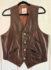 Vintage 1970s Rome Leather Western Cowboy Vest Men's 42 Brown Made in USA