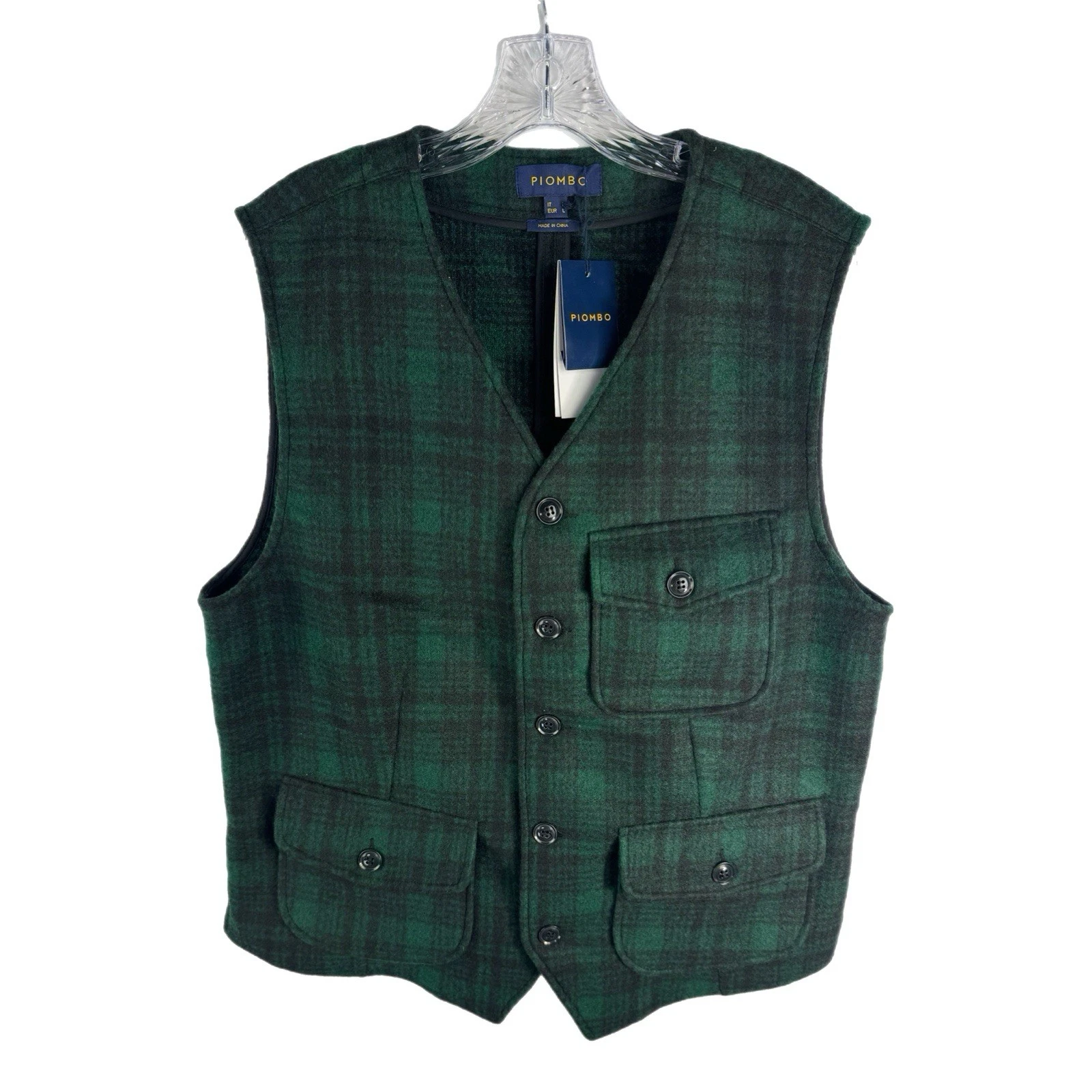 NEW Men’s Piombo Plaid Vest With Multiple Pockets SIze L
