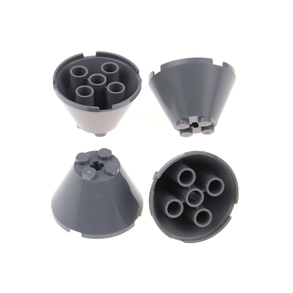 4x Lego Cone Brick 4x4x2 New Dark Grey Axle Hole Cylinder Harry Potter 3943B