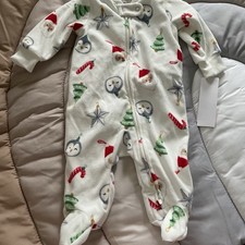 Carters Christmas Santa 3 Months Fleece Sleeper 2 Way Zip Footed Pajamas A5