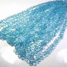 Top Natural Sky Blue Apatite Pear Smooth Polished Gemstone Beads 5-8mm 17"Strand