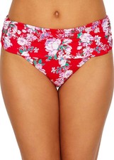 Pour Moi Bikini Brief Santa Monica Fold Over Women Red Floral Swim Wear UK 8-NEW