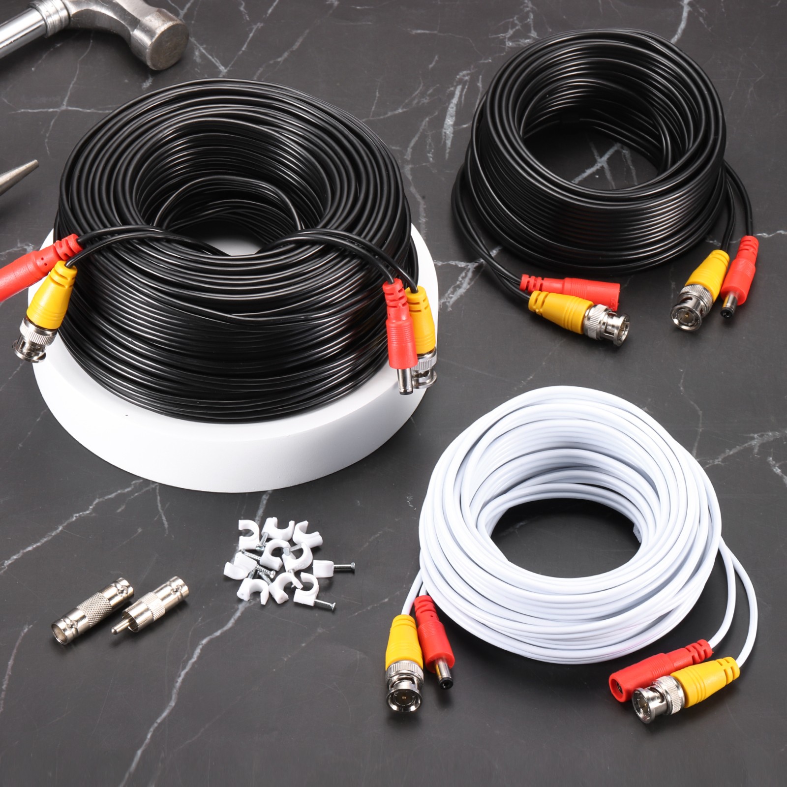 BNC Video Power Cable,15m/49ft All-in-One Security Camera Wire,4 Set Black