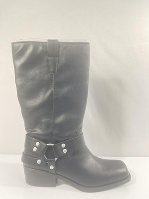 DV Boots Womens Size 9.5 Black Tanzy Harness Biker Mid Calf Block Heel Booties