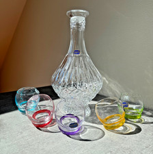 Dancing Glasses Bohemia Decanter Set  Czech Crystal Colorful Base Barware
