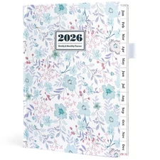 2026 Planner Weekly & Monthly PU Leather Cover A5 Size (5.78" x 8.46") with 1...