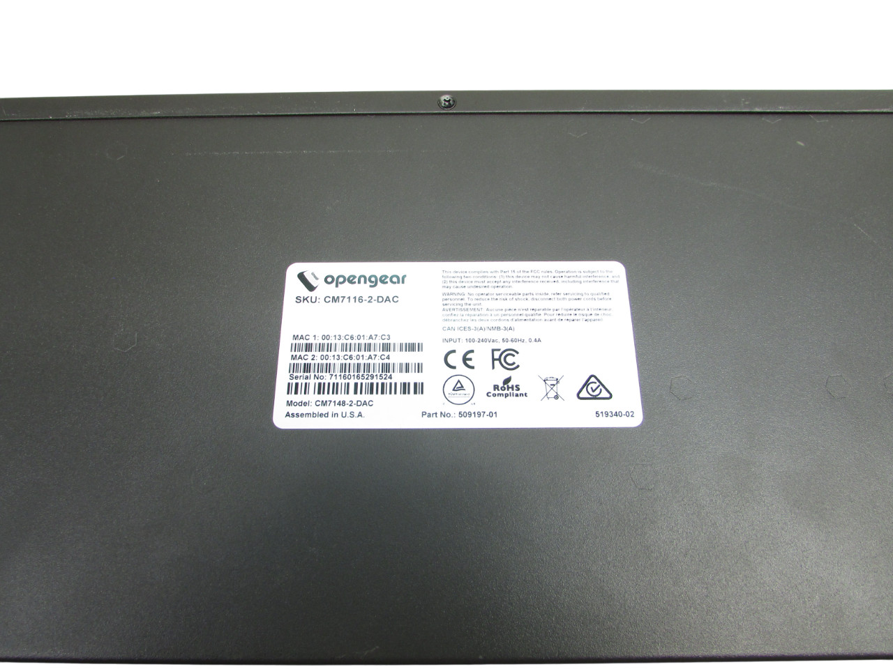 OPENGEAR 16 Port RJ45 RS-232 CM7148-2-DAC