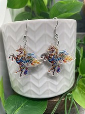 2  Silver-tone Acrylic Pegasus Retro Boho Earring Set New Free Ship B5360