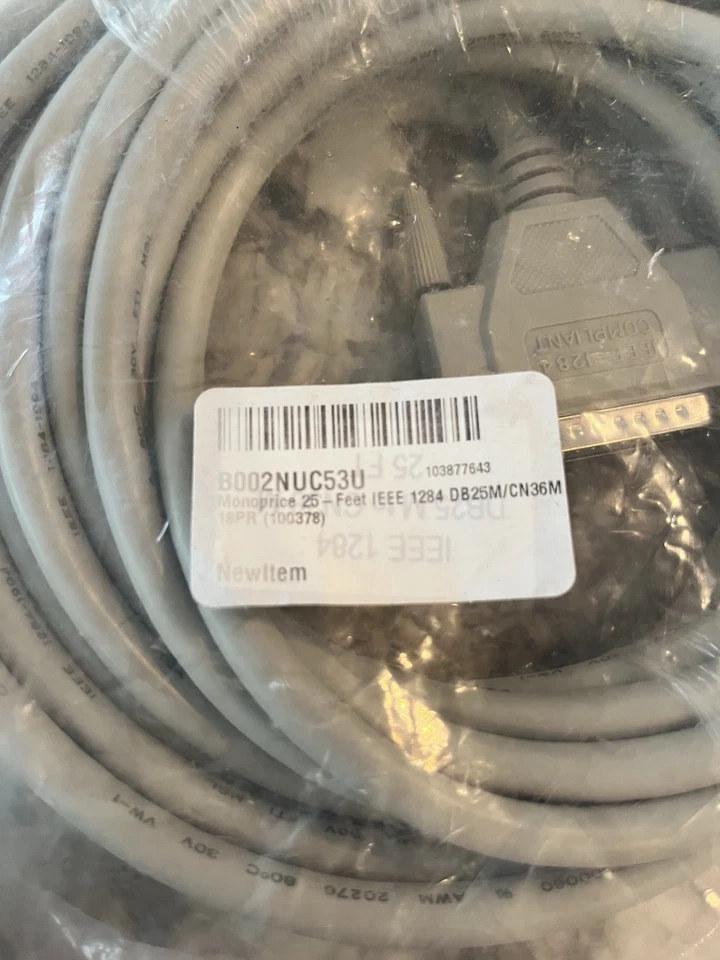 25FT DB25 25-Pin IEEE1284 Male to Female Parallel Extension Cable Gray Cord - Image 2 of 4
