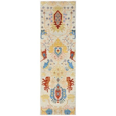 3'x9'9'' Laurel Green Heris All Over Design Hand Knotted Wool Runner Rug 2427