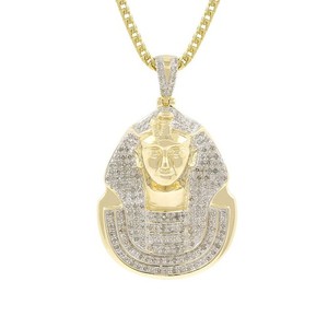 Authentic 14K Gold Plated Sterling Silver King Tut Pendant, 1 CTW Natural Diamonds Ancient