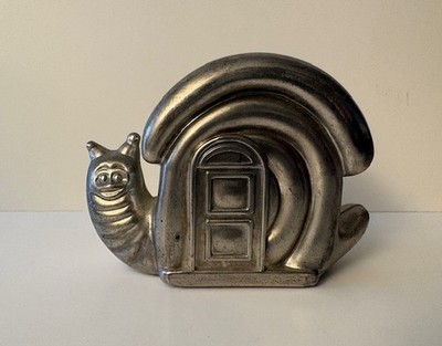 Silver Plated Snail Shell Coin Money Bank with Stopper Piggy Bank VTG