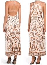 House Of Harlow 1960 Paisley Bird Print Halter Satin Maxi Dress Size XS NEW
