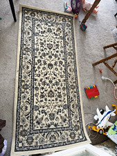 Traditional Floral Runner Rug Rectangle Shape Beige Blue Grey for Adults